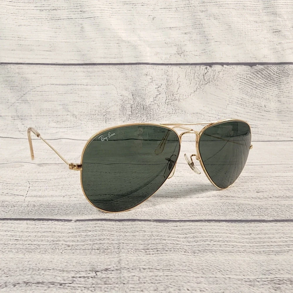 Vintage B&L Ray-Ban Aviator Sunglasses Gold G-15 Green Lens 58mm USA Made
